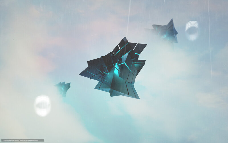 futuristic geometric shapes in sky