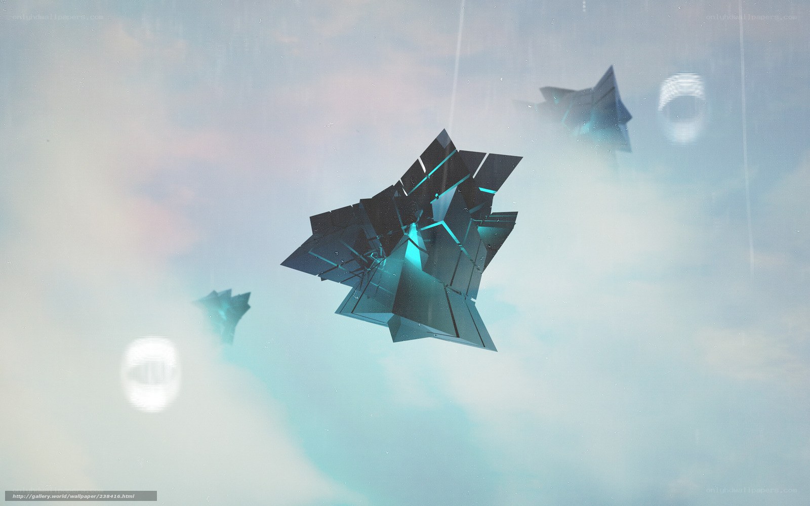 futuristic geometric shapes in sky