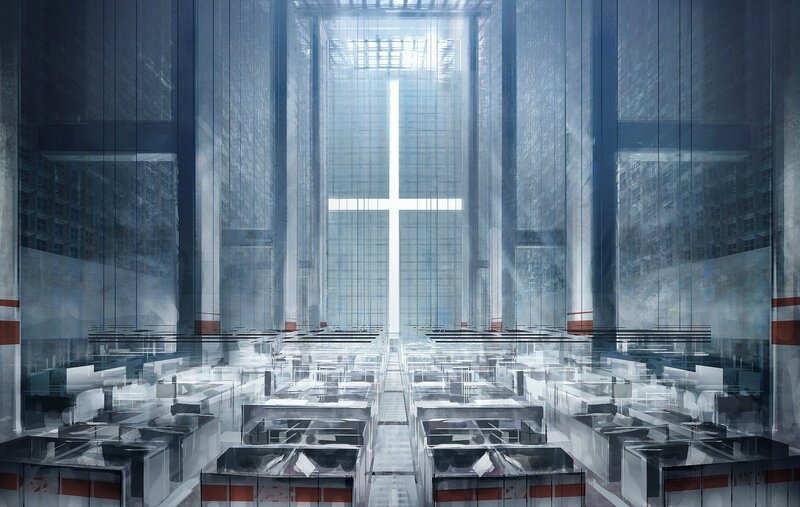 futuristic glass cathedral