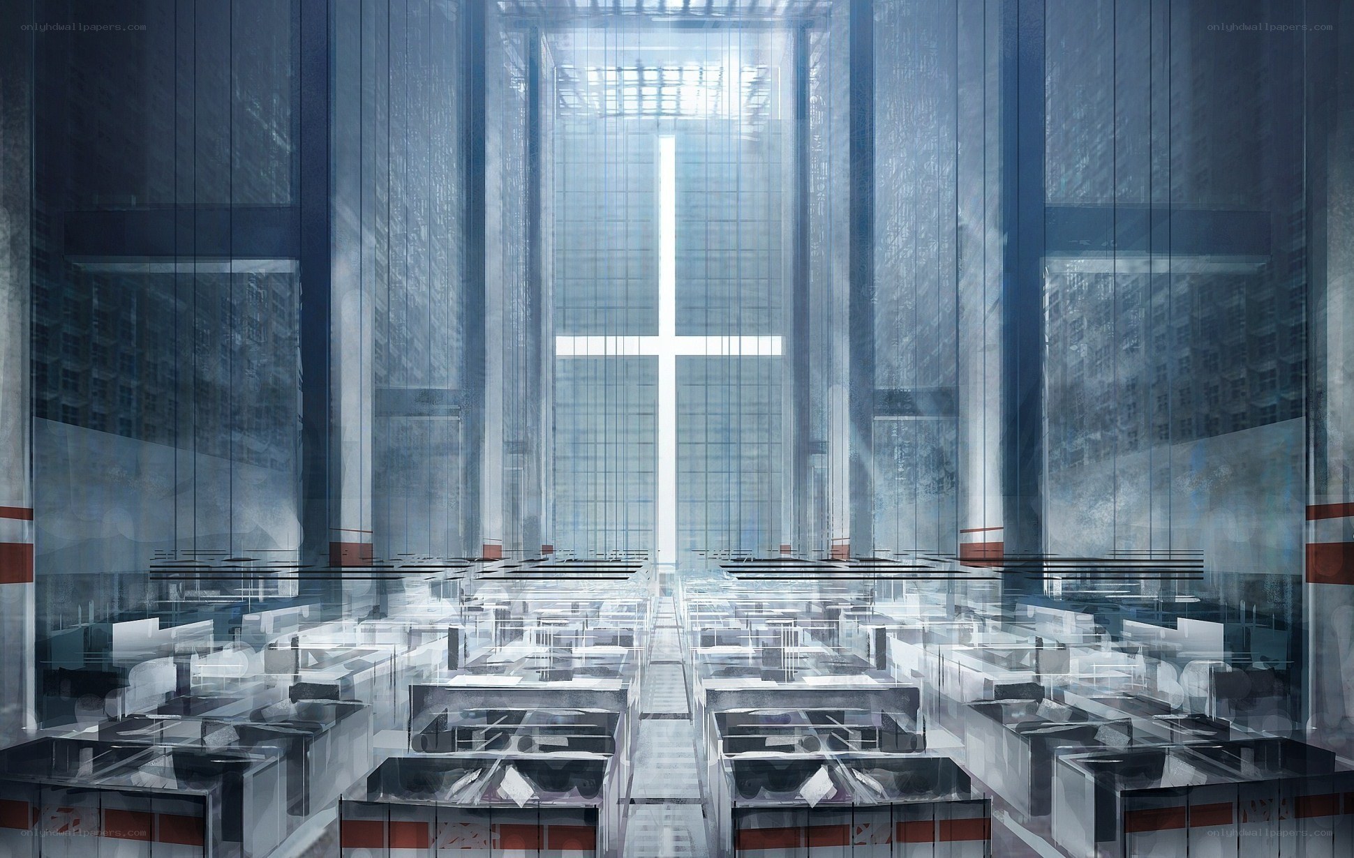 futuristic glass cathedral