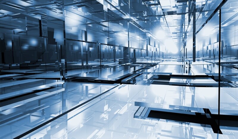 futuristic glass corridor