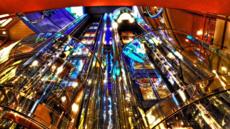 futuristic glass elevator shaft