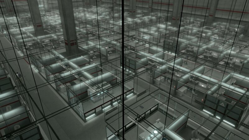 futuristic glass office complex