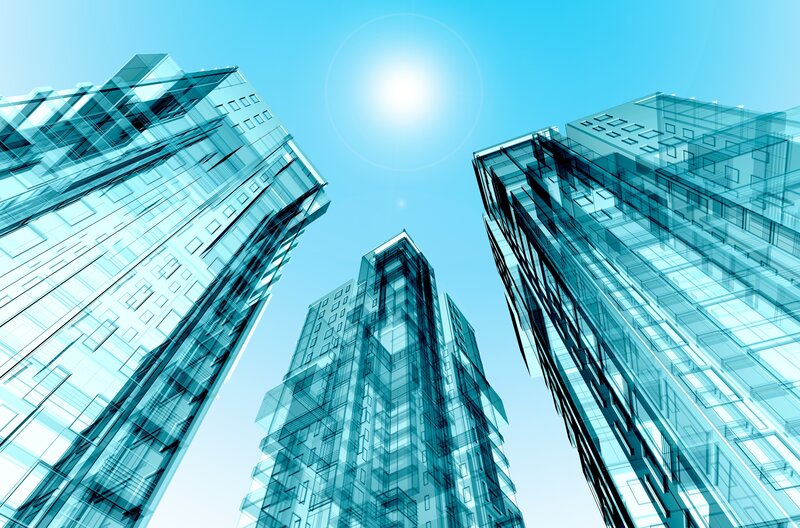 futuristic glass skyscrapers