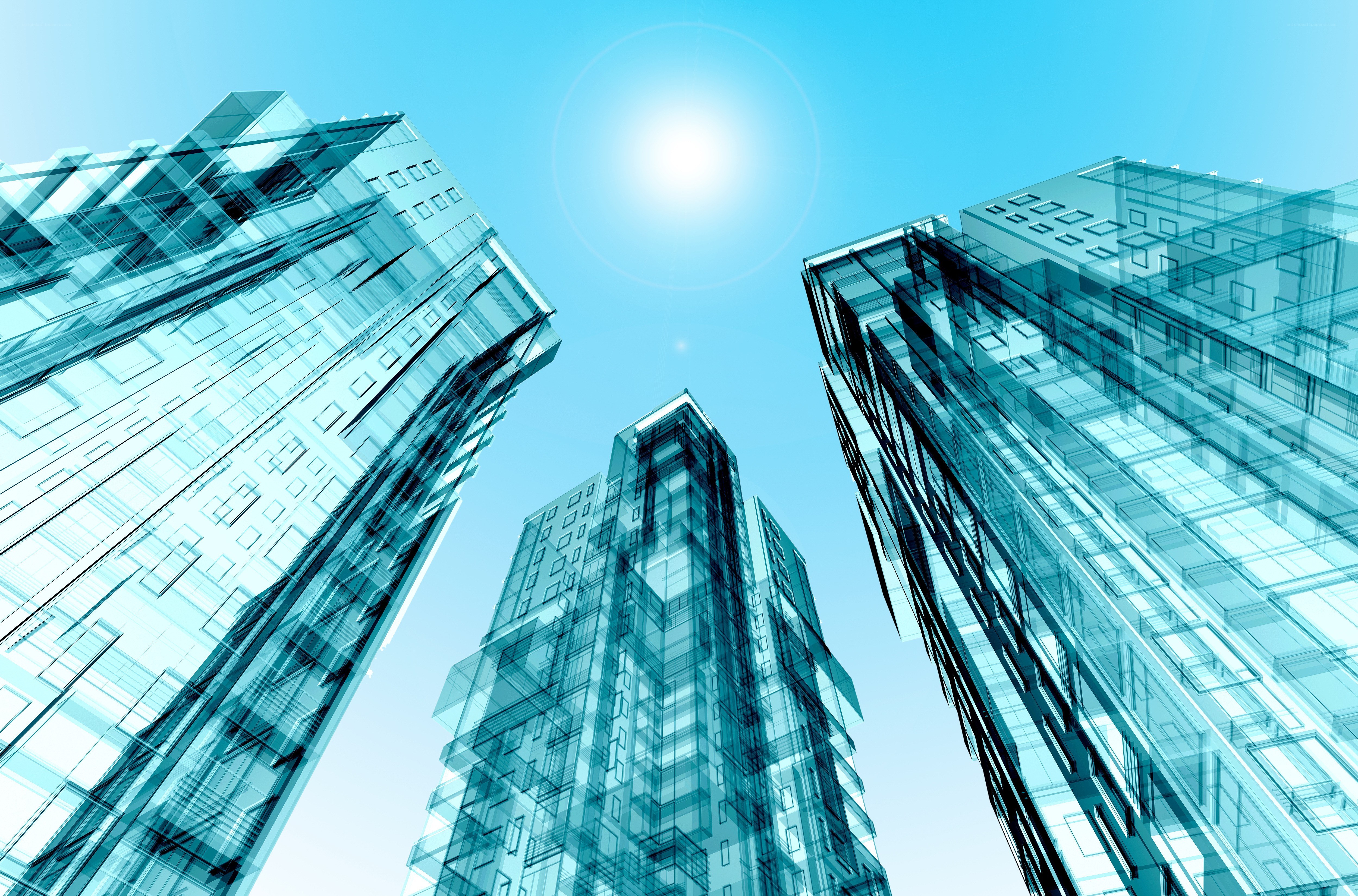 futuristic glass skyscrapers