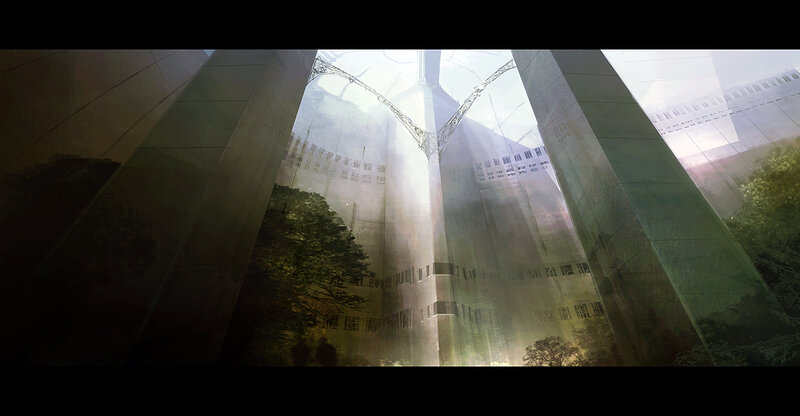 futuristic glass structure