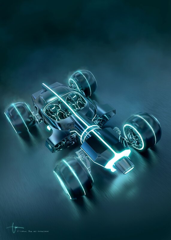 futuristic glowing race car