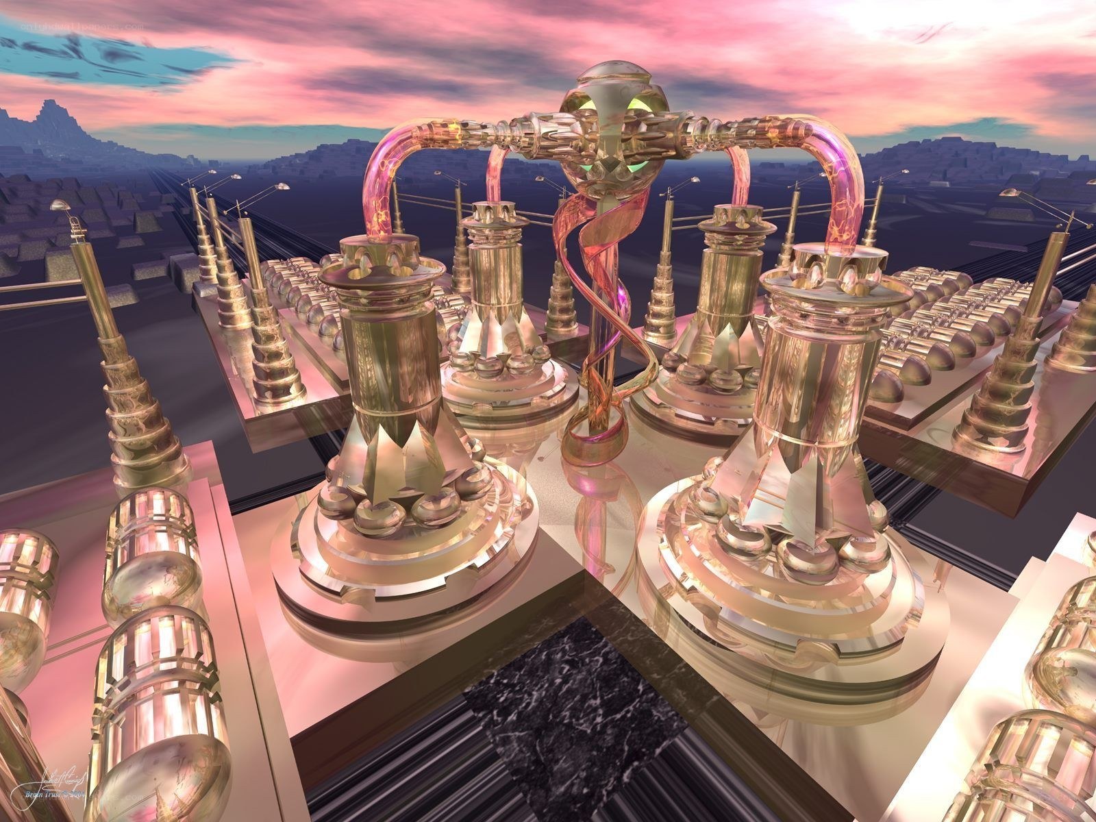 Futuristic golden machinery