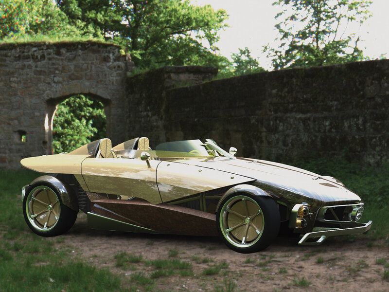 futuristic golden sports car