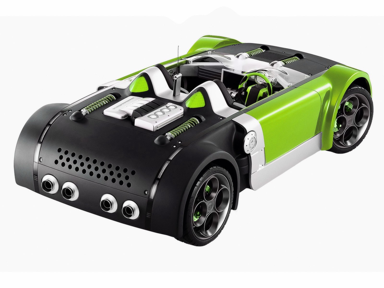 futuristic green and black car