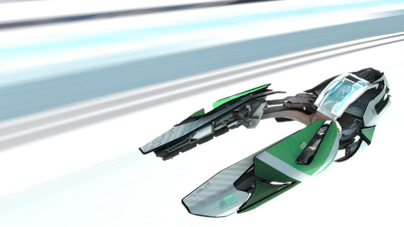 futuristic green and white vehicle