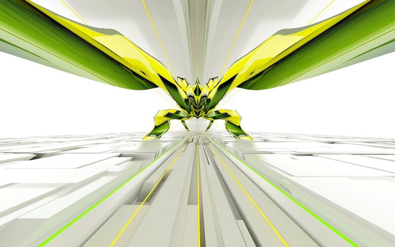 futuristic green and yellow creature
