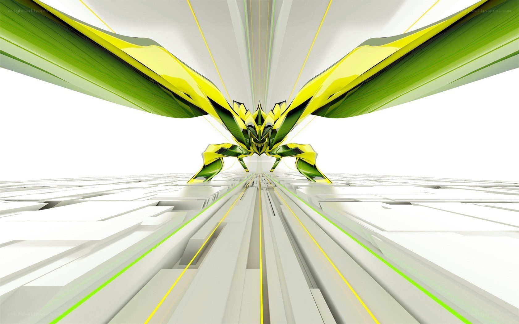 futuristic green and yellow creature