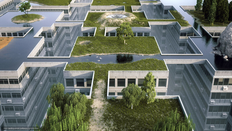 Futuristic green building complex