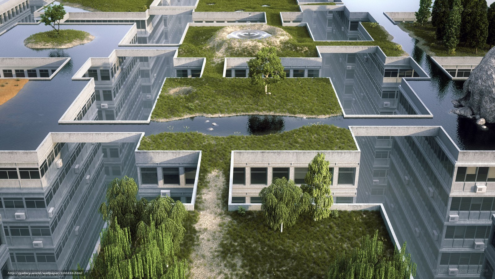 Futuristic green building complex