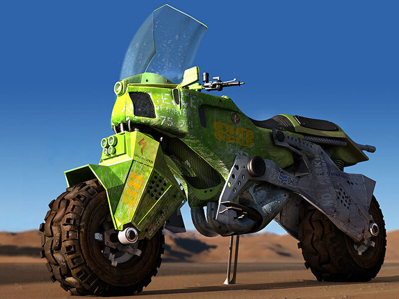 futuristic green motorcycle