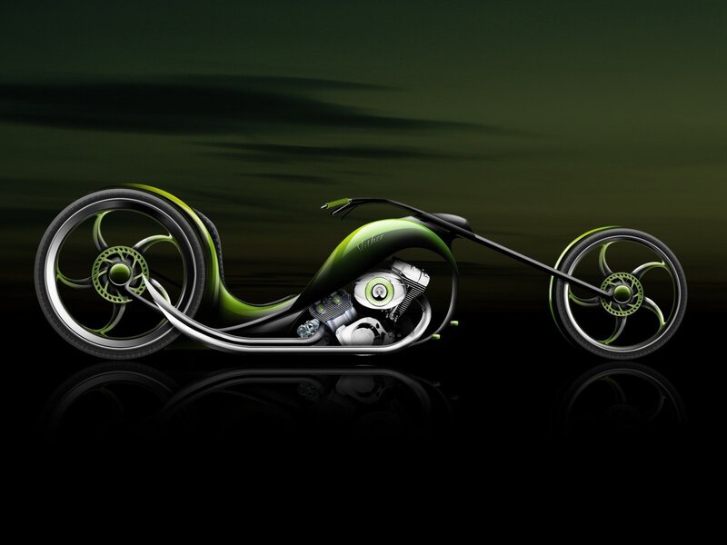 Futuristic Green Motorcycle — Dramatic