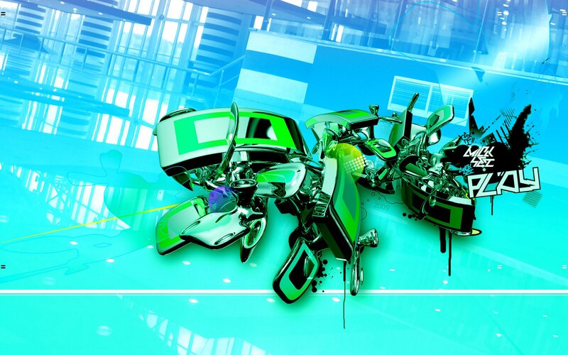 futuristic green robot in city
