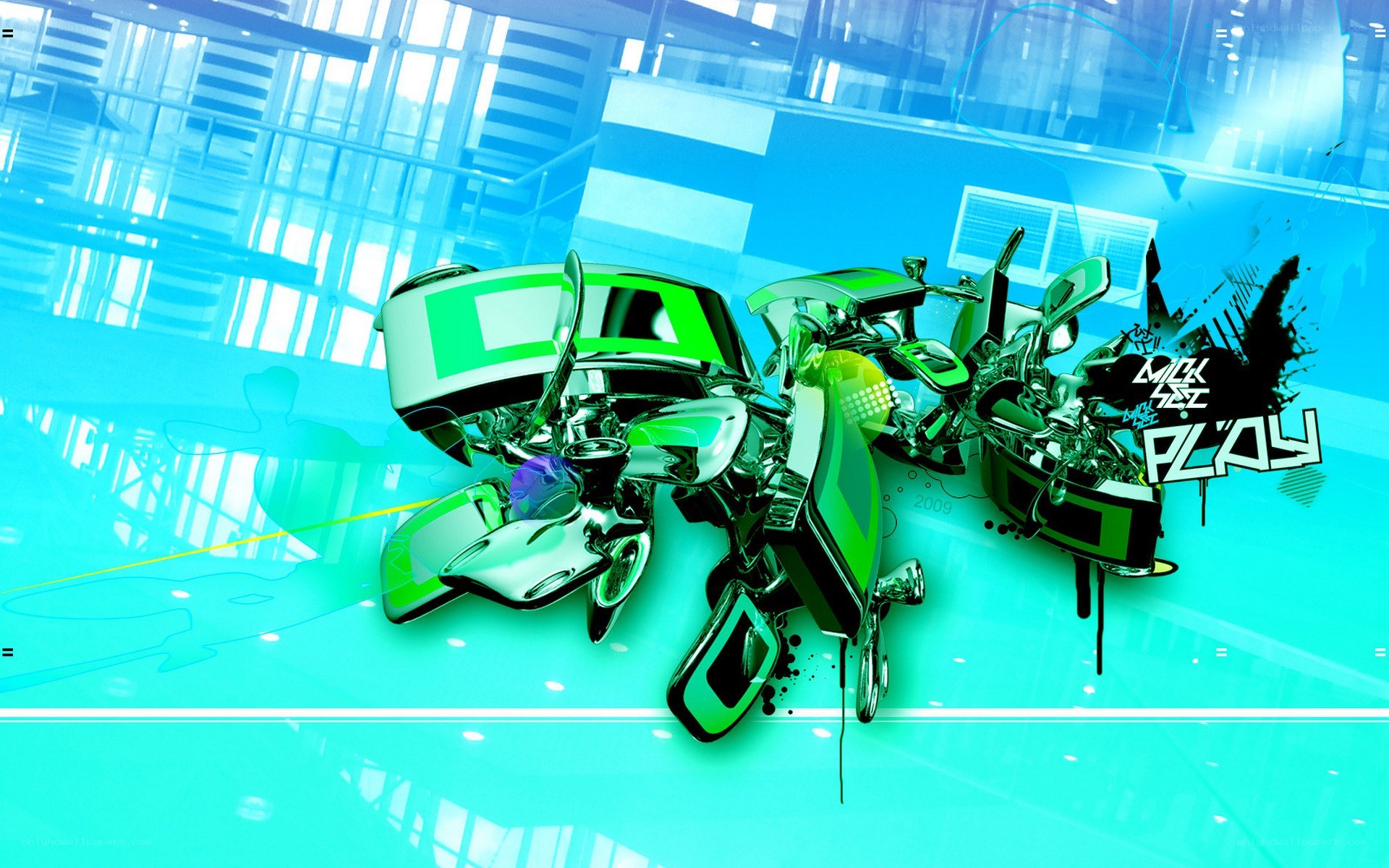 futuristic green robot in city