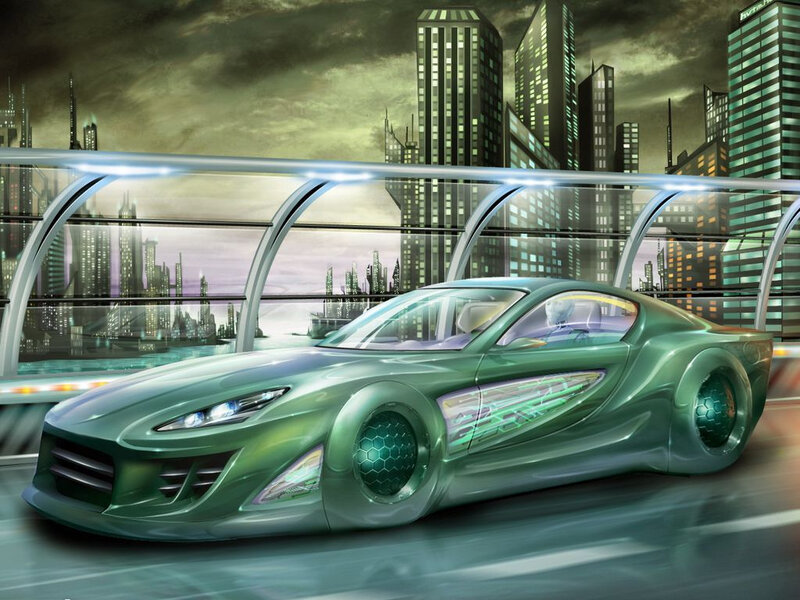 futuristic green sports car