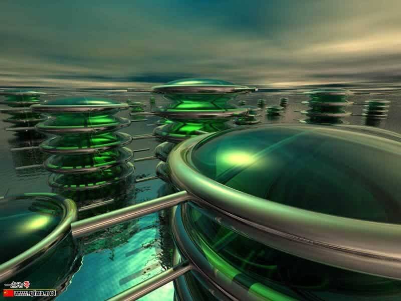 futuristic green structures