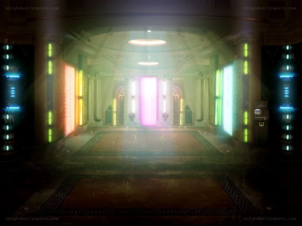 futuristic hall with glowing lights