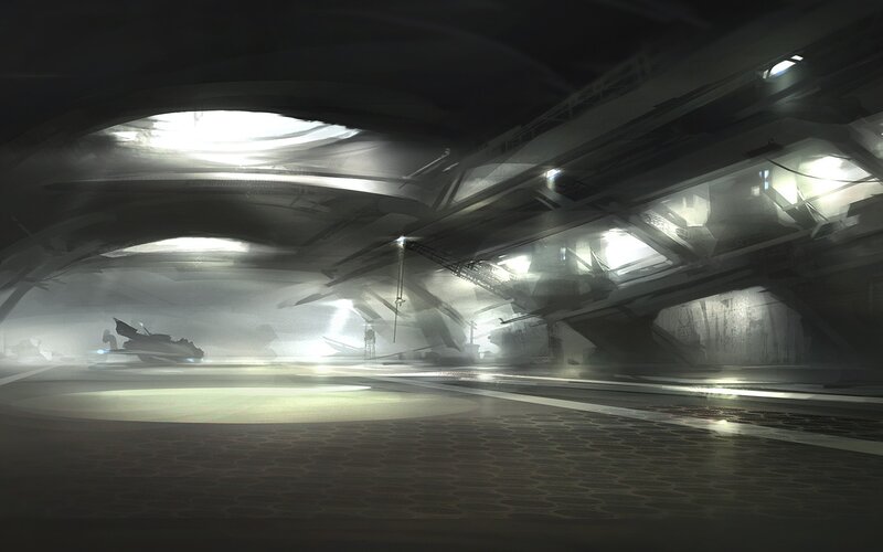 futuristic hangar interior