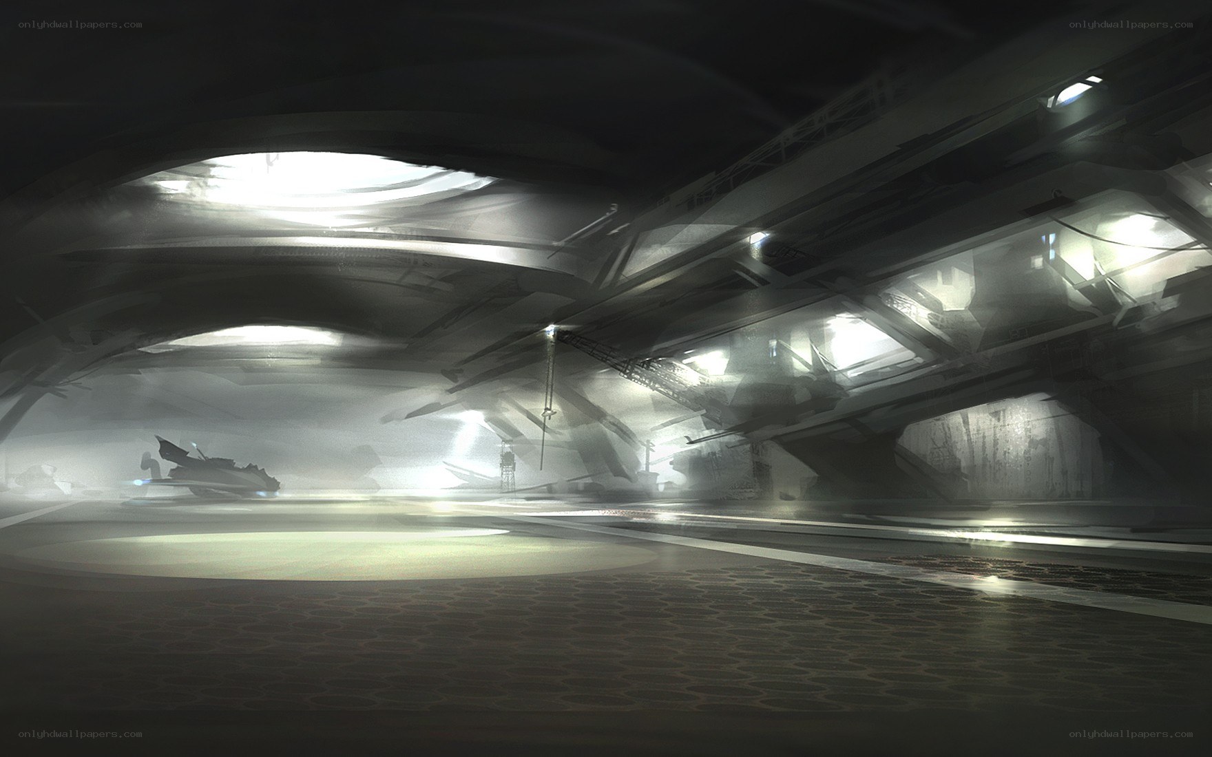 futuristic hangar interior