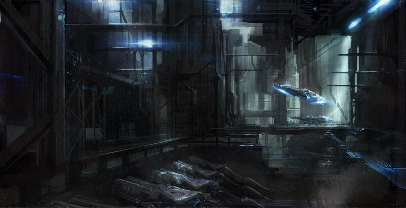 futuristic hangar with ships