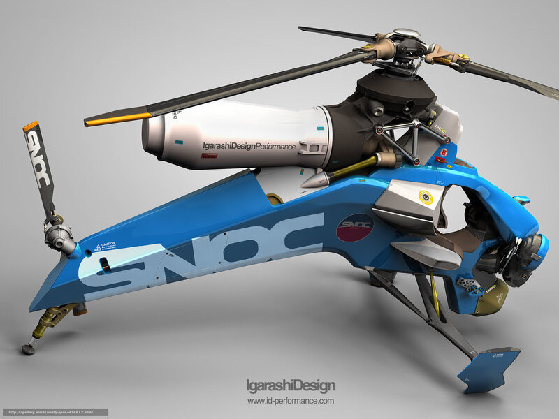 Futuristic Helicopter — Blue, Technical