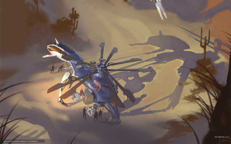 Futuristic helicopter in desert