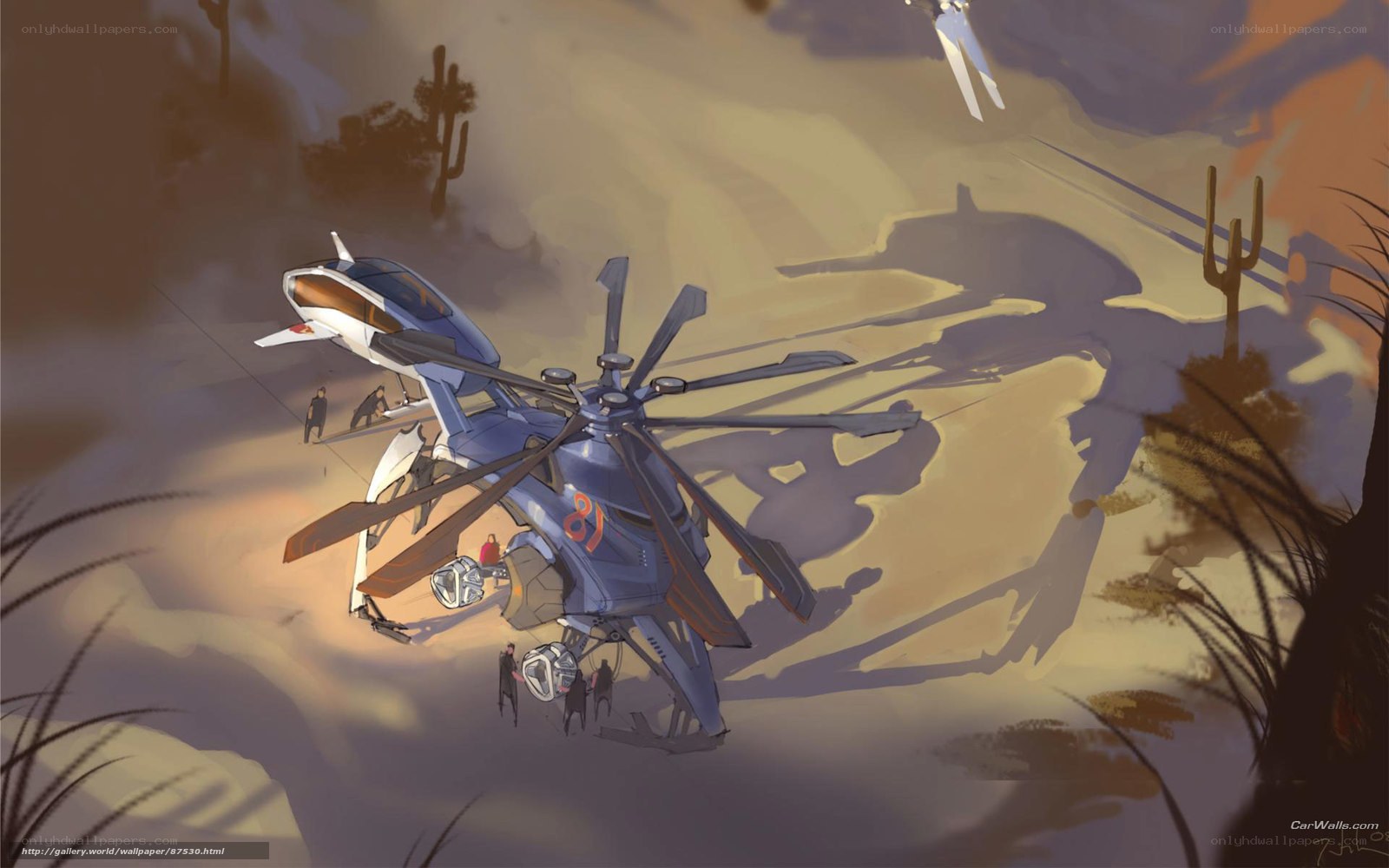 Futuristic helicopter in desert