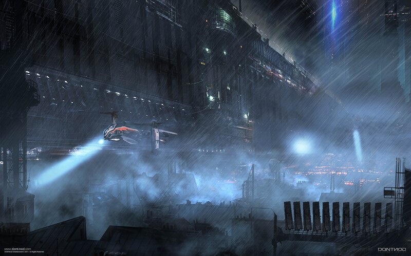 Futuristic Helicopter in Rain