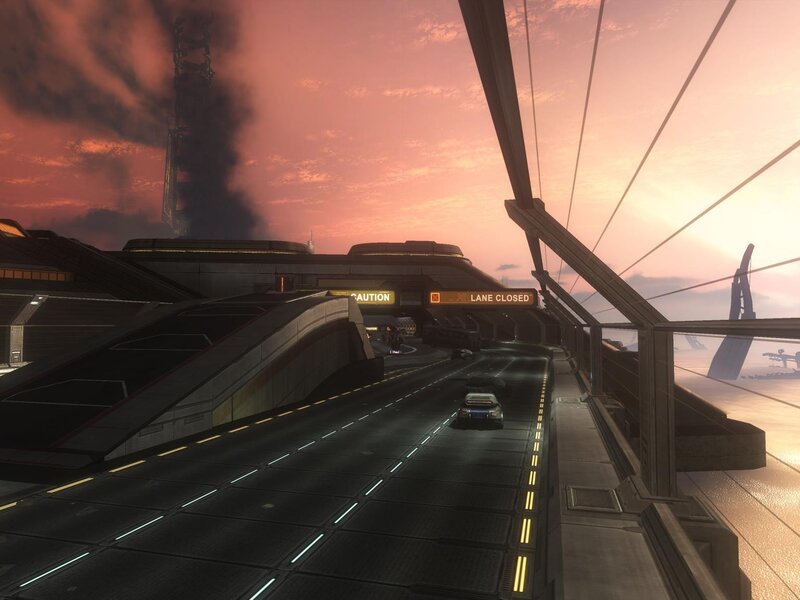 futuristic highway at sunset