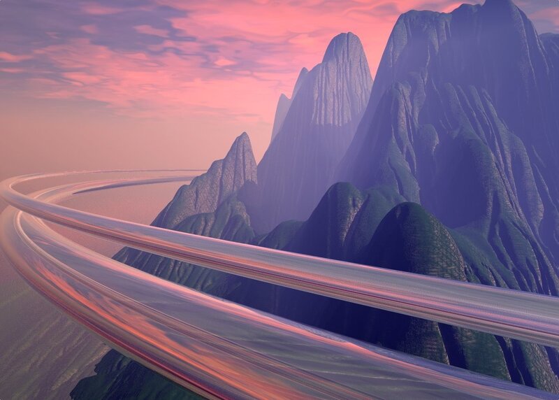 Futuristic highway over mountains