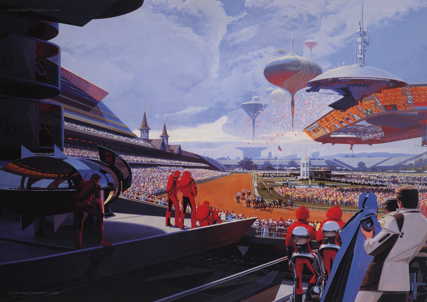 Futuristic horse race scene