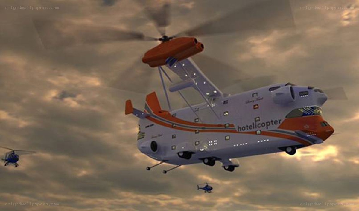 futuristic hotelicopter in flight