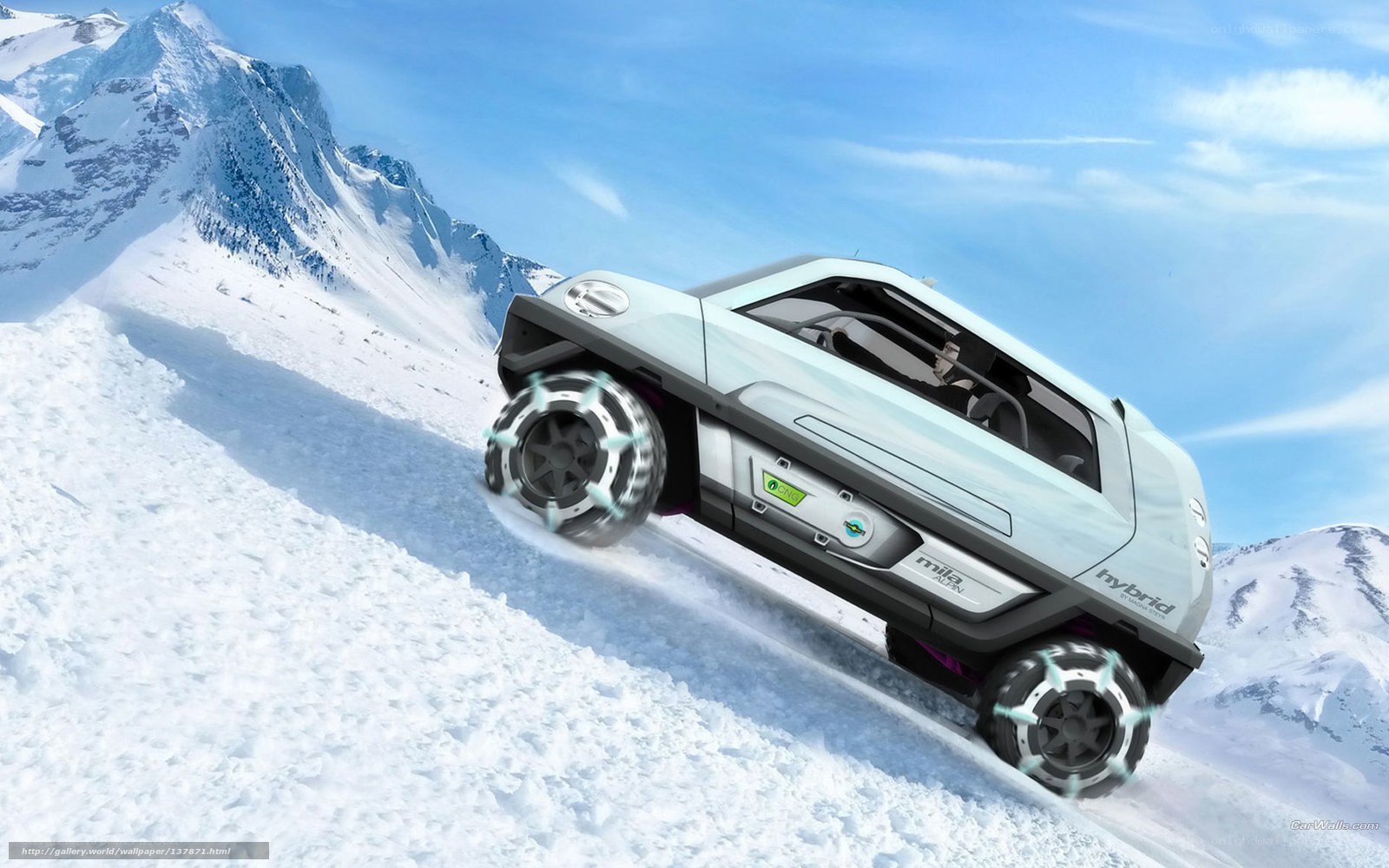 futuristic hybrid car in snow