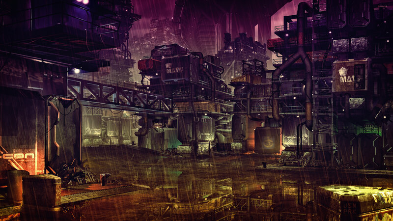 Futuristic Industrial City — Purple