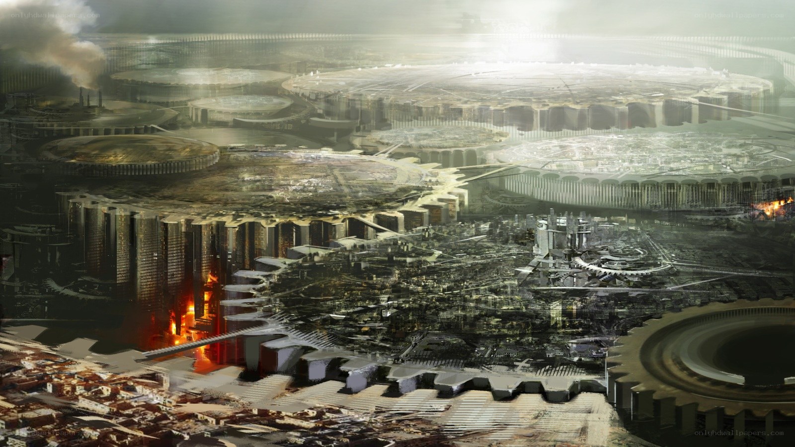 futuristic industrial cityscape