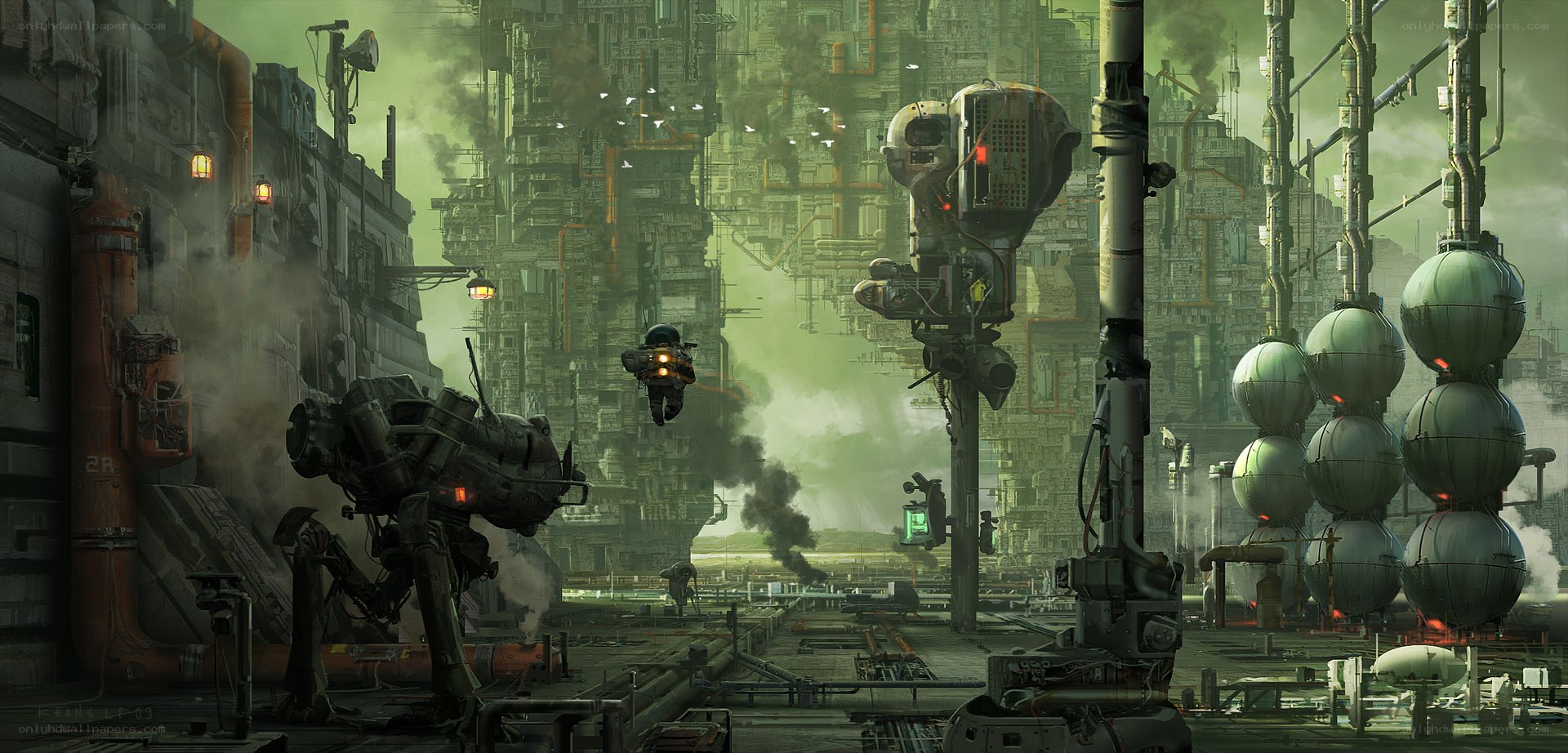 futuristic industrial cityscape