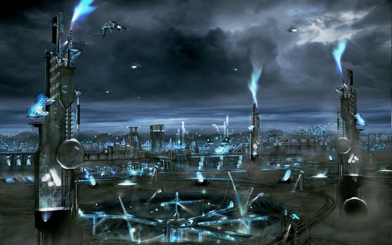 futuristic industrial cityscape