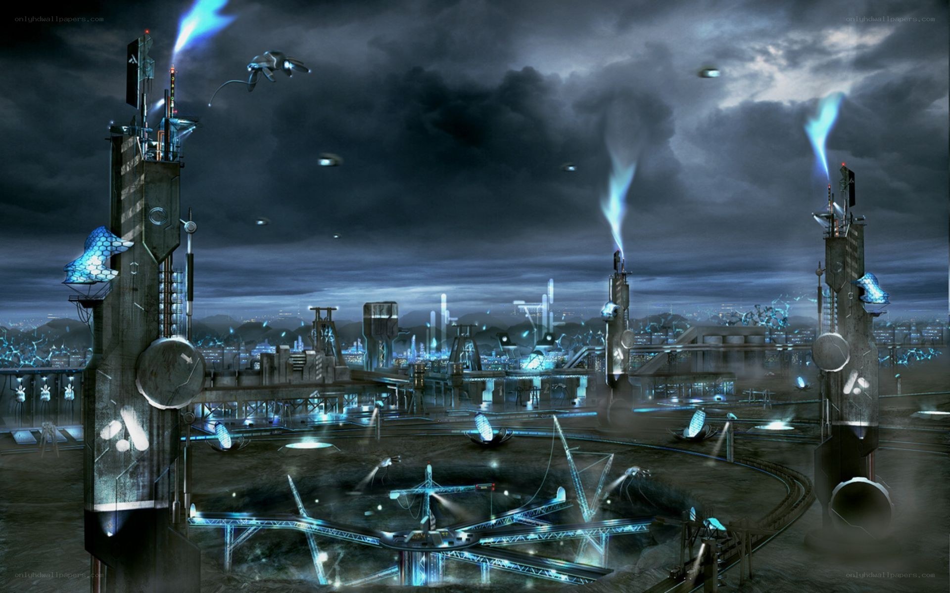 futuristic industrial cityscape
