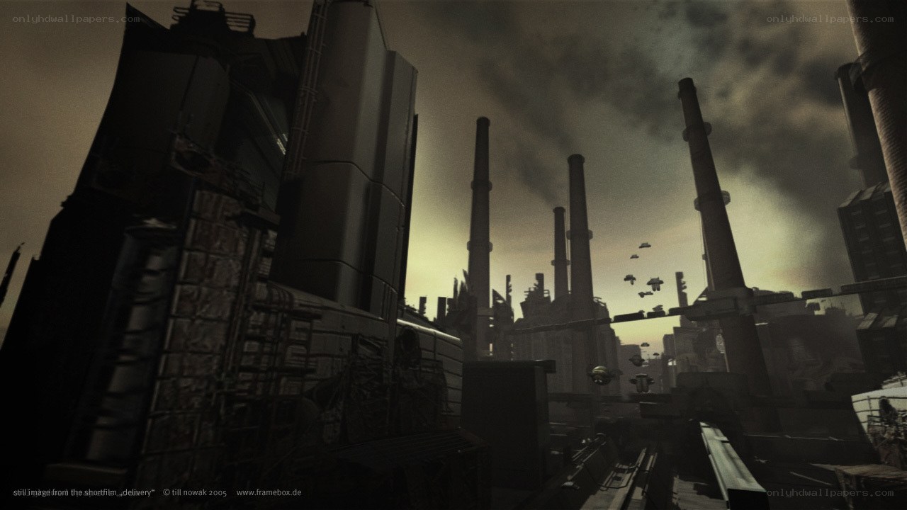 futuristic industrial cityscape