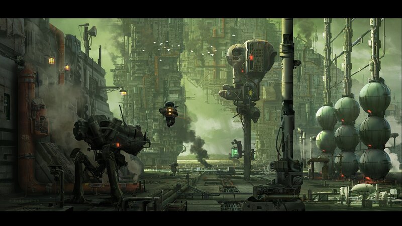 futuristic industrial cityscape