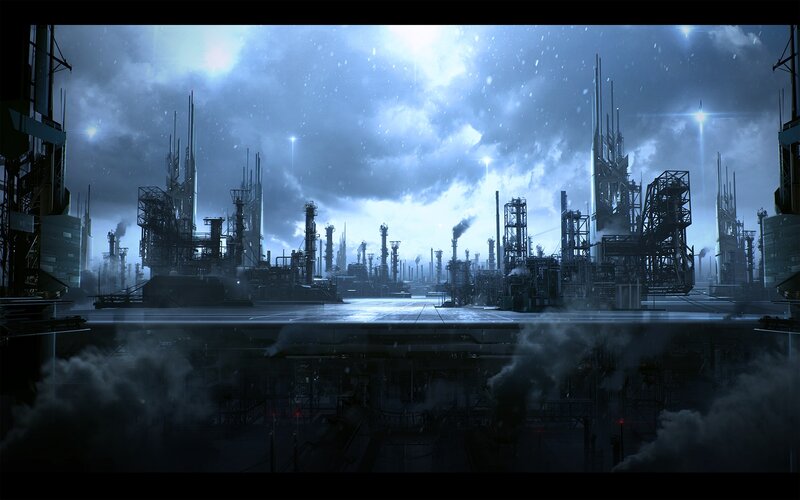 futuristic industrial cityscape