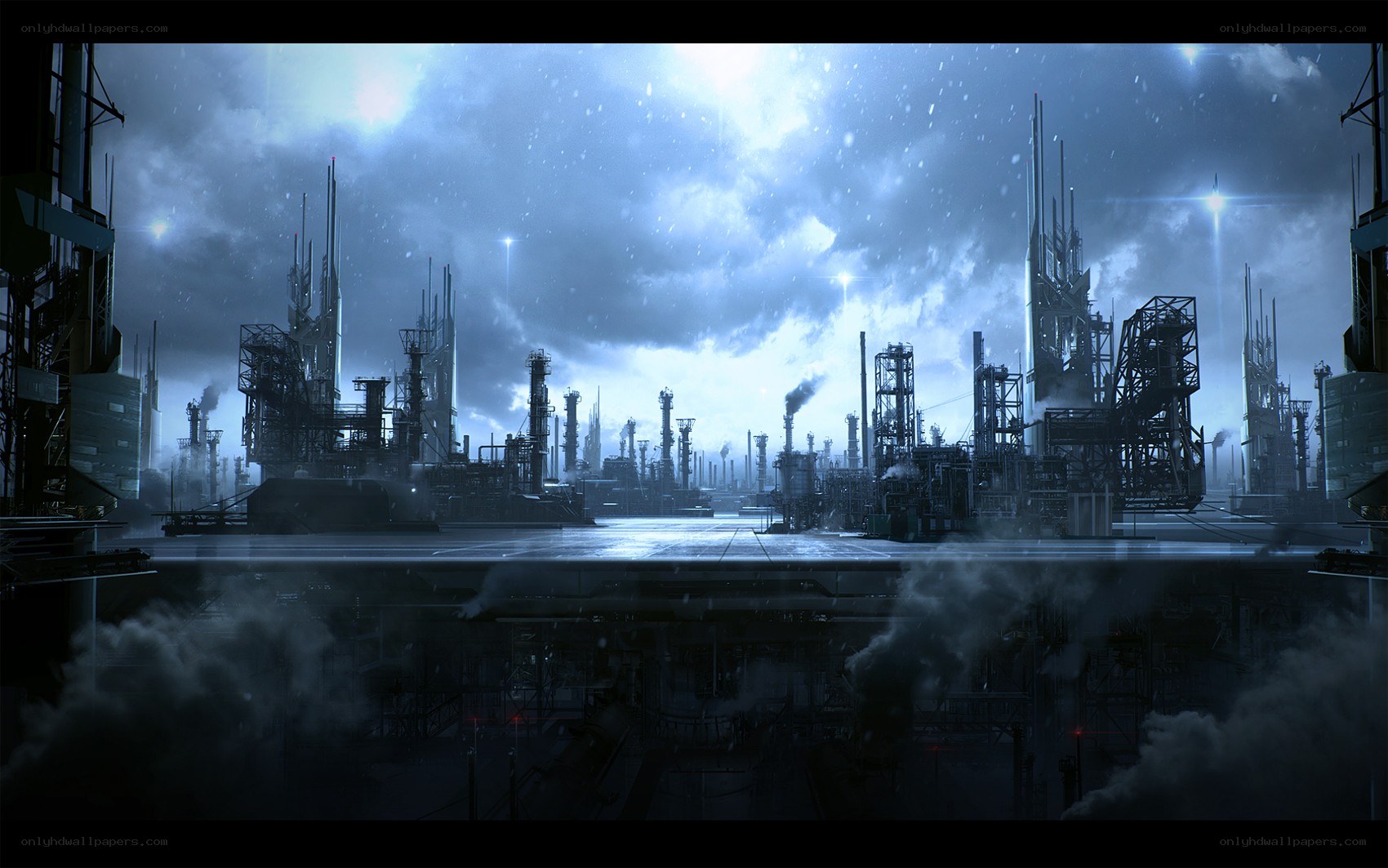 futuristic industrial cityscape