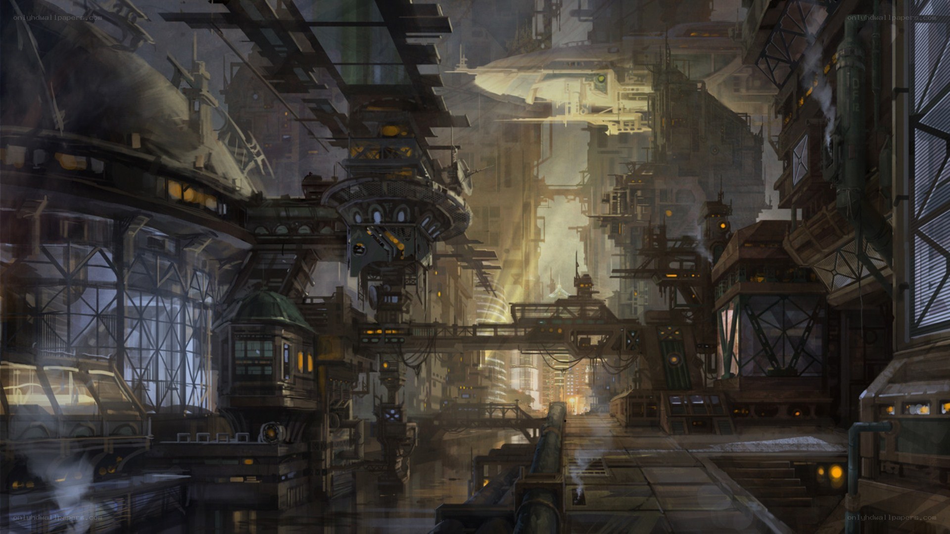 futuristic industrial cityscape