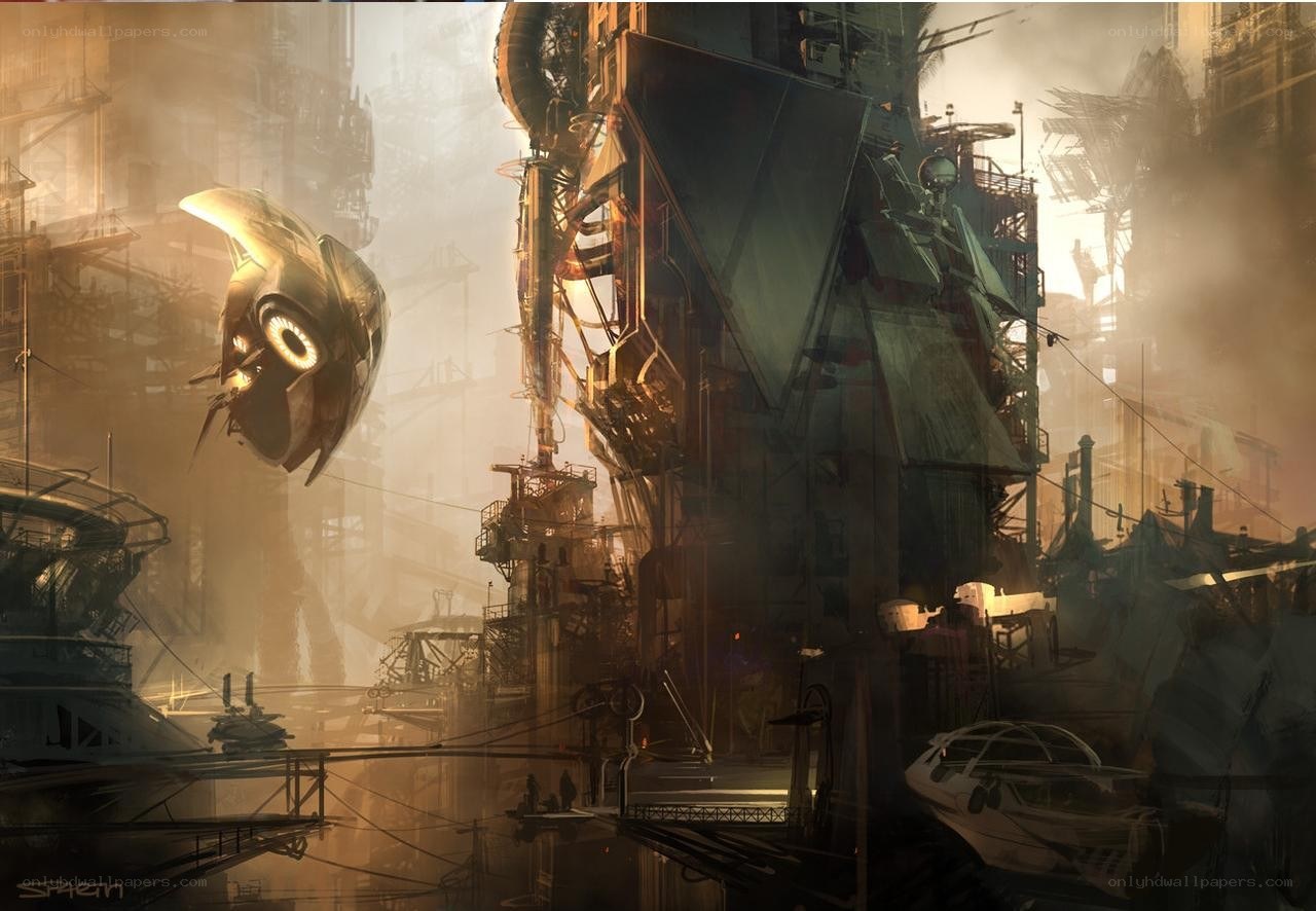 futuristic industrial cityscape