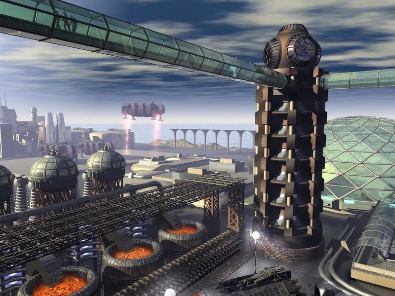 futuristic industrial cityscape